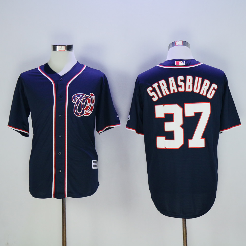 Men Washington Nationals 37 Strasburg Blue MLB Jerseys